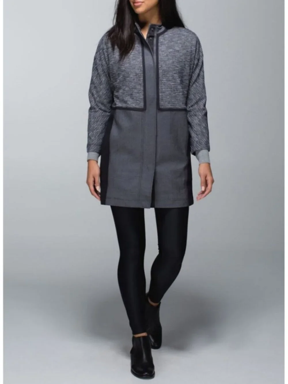 Lulu Cocoon Car Coat Coco Pique Black Long Jacket